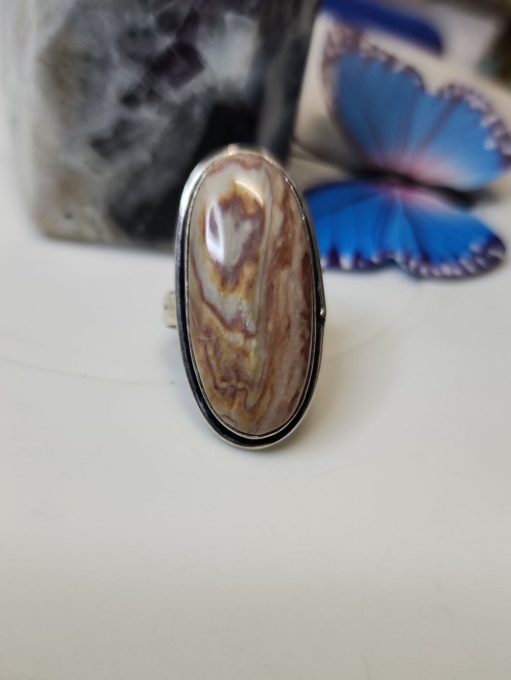 Brown Marbled Stone Oval Ring